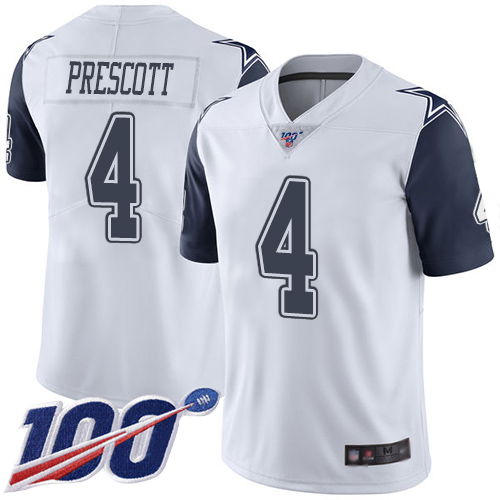 Men Dallas Cowboys Limited White Dak Prescott #4 100th Season Rush Vapor Untouchable NFL Jersey->women nfl jersey->Women Jersey